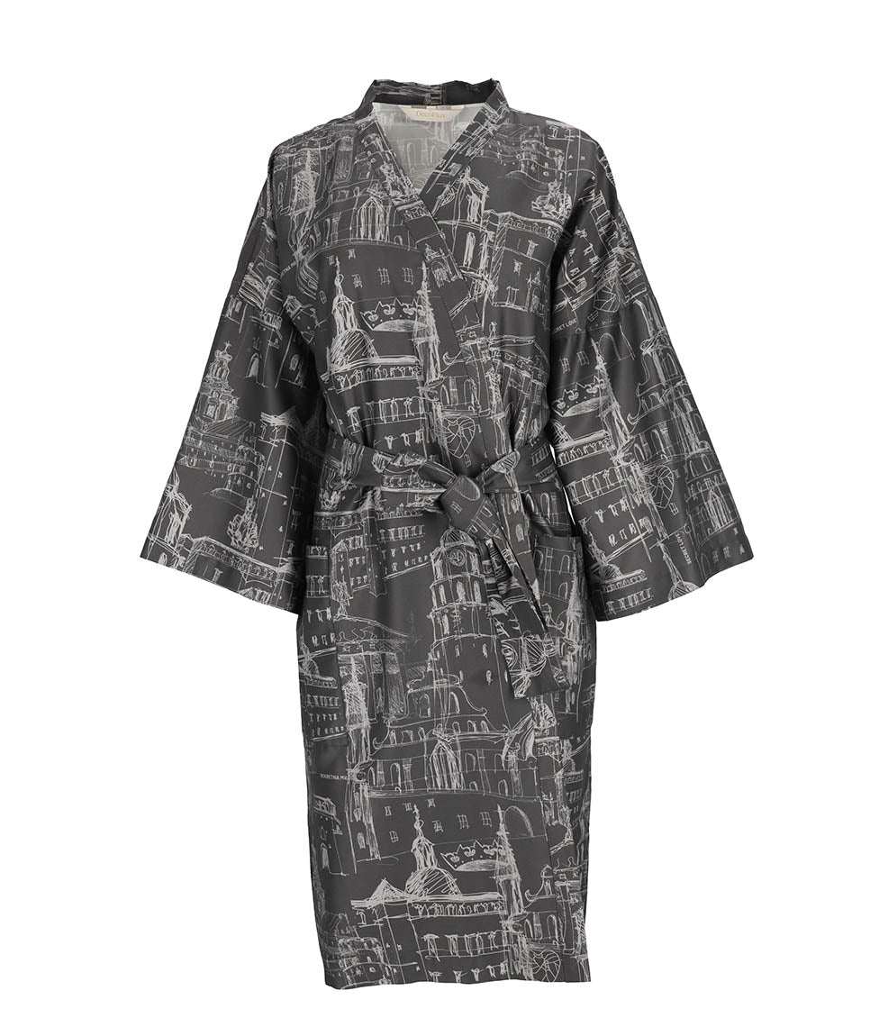 Satino chalatas kimono su maišeliu Slapta Meilė Love Story of Royal Vilnius Anthracite (antracito)