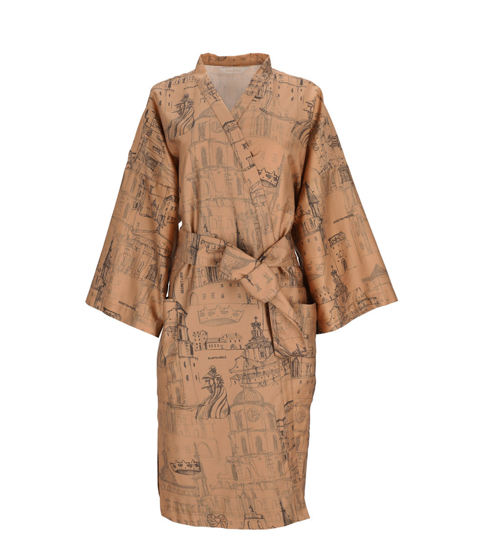 Satino chalatas kimono su maišeliu Slapta Meilė Love Story of Royal Vilnius Cinnamon (cinamono)