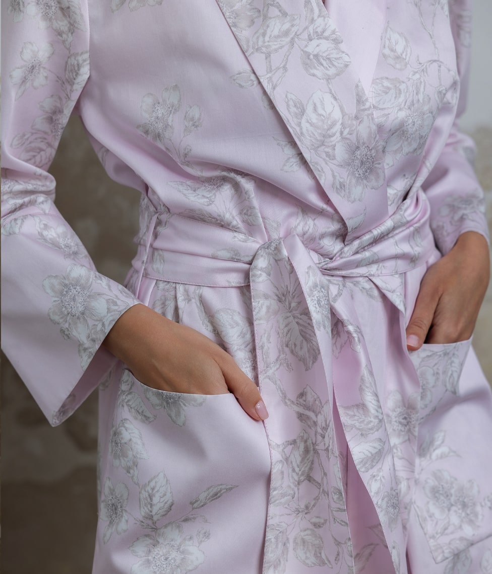 Klasikinis satino chalatas Eden Primrose Pink (rausva), 3 nuotrauka