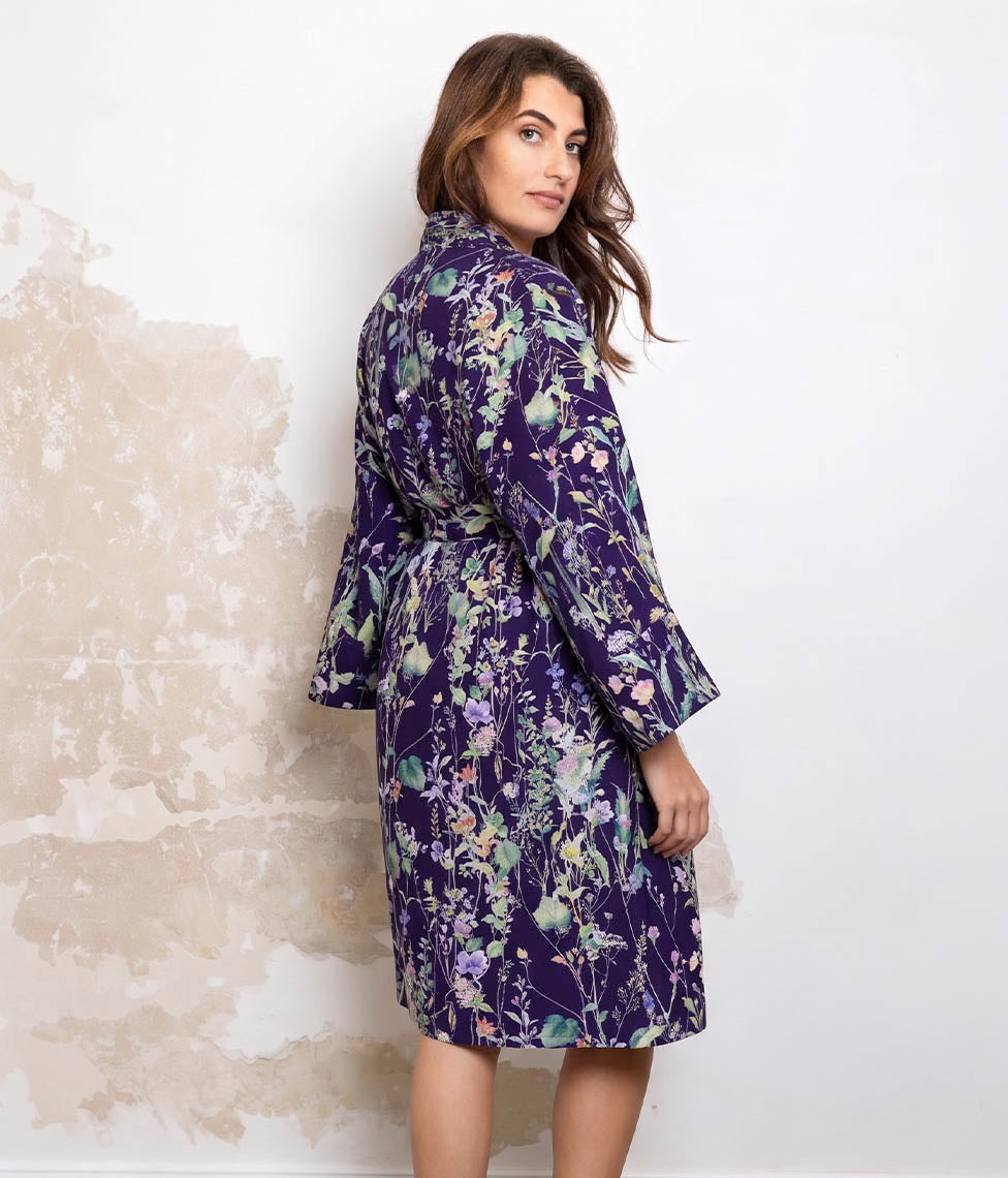 Satino chalatas kimono Summer Life Dark Blue