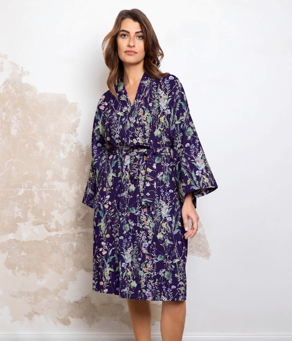 Satino chalatas kimono Summer Life Dark Blue