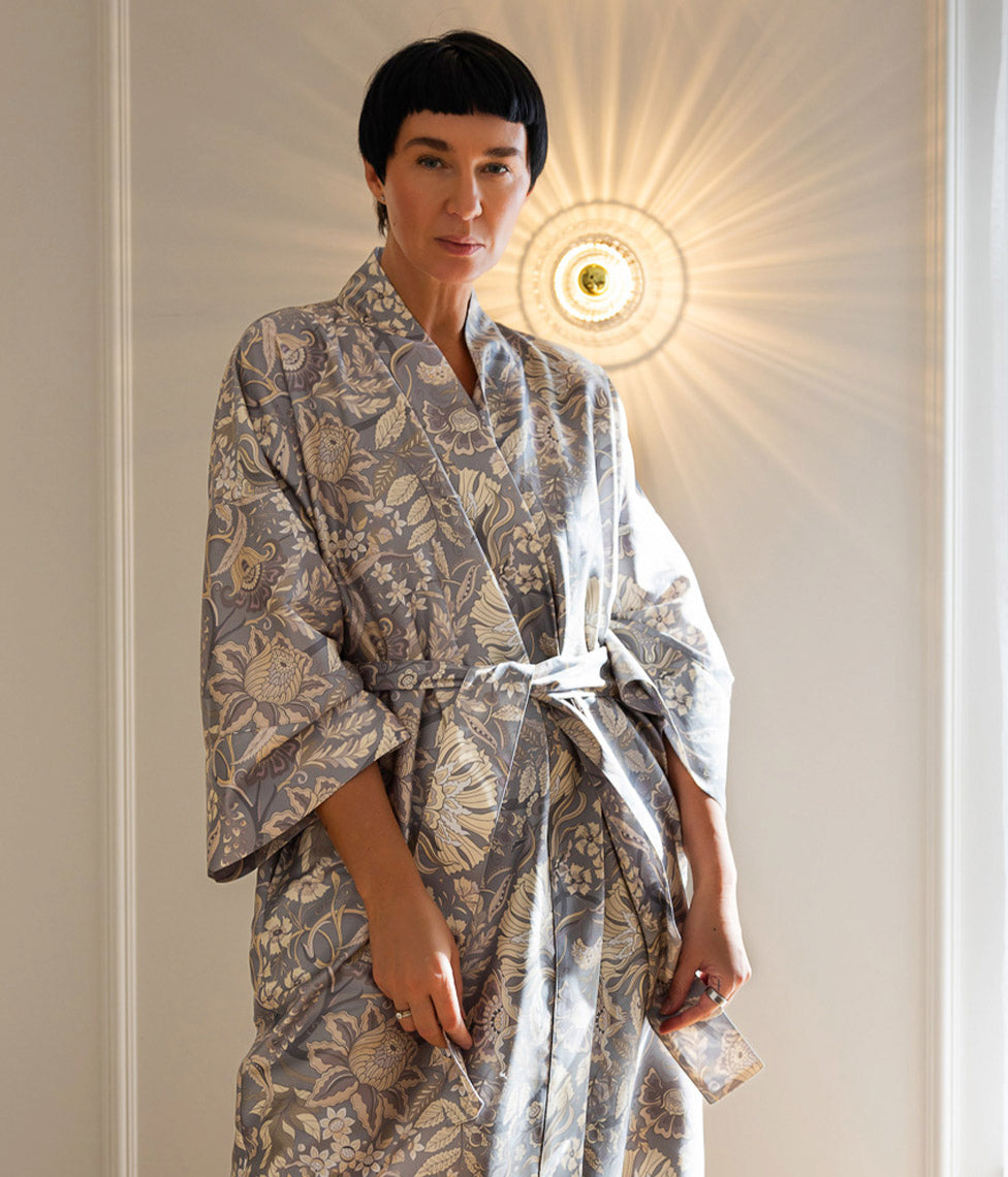 Satino chalatas kimono Boho Fog (marga)