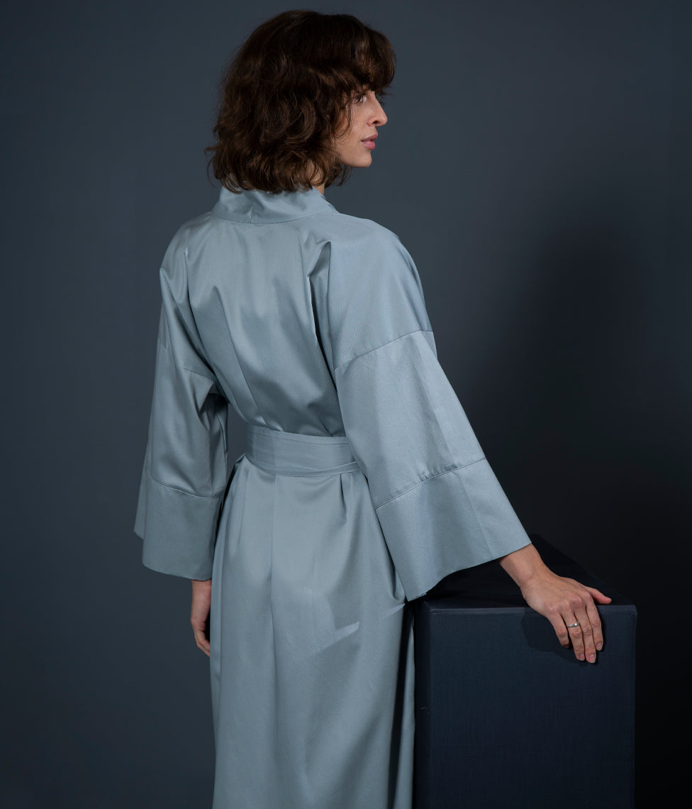 Chalatas kimono Solid Grey (pilka), 2 nuotrauka