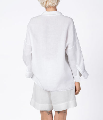 Lininiai marškiniai OVERSIZE UNISEX Milky White (pieniškai balta), 6 nuotrauka