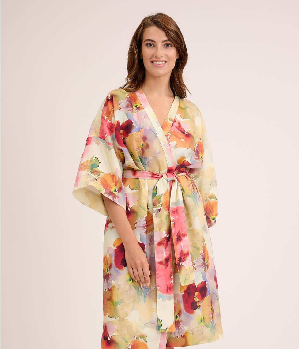 Lininis chalatas kimono Flower Mist (marga)