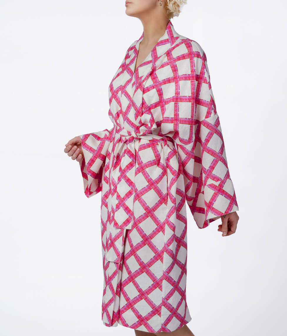 Lino chalatas kimono Ocean Malaga (rausva)