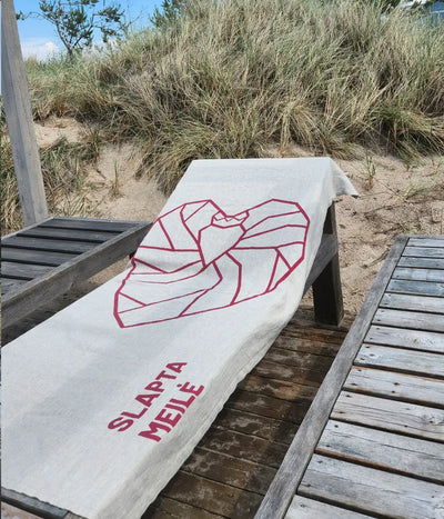 Lininis paplūdimio rankšluostis Karalius Grey/Red (pilka), 2 nuotrauka