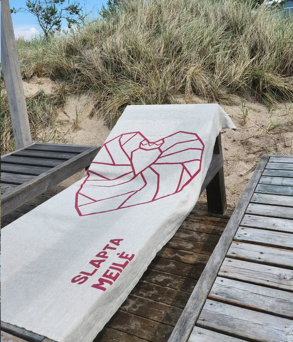 Lininis paplūdimio rankšluostis Karalius Grey/Red (pilka), 2 nuotrauka