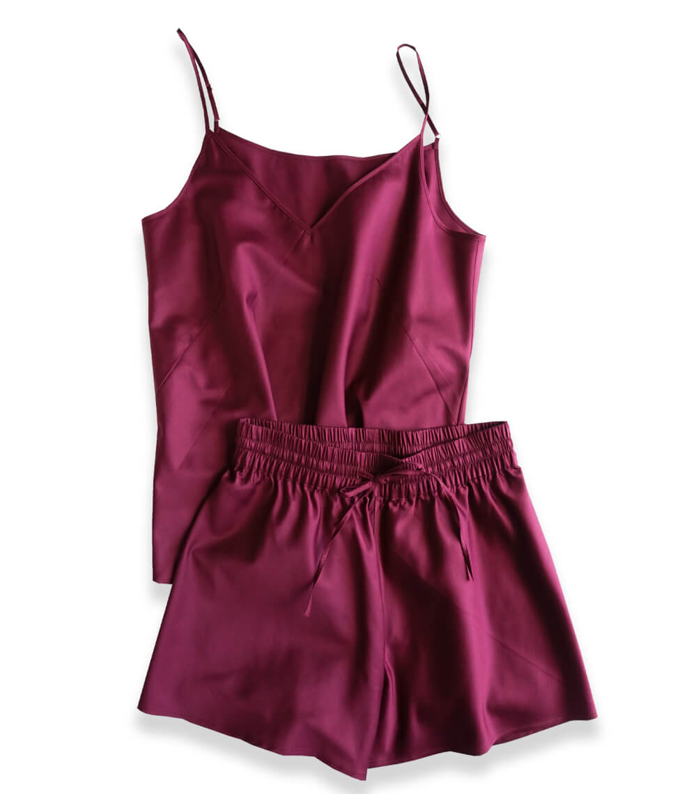 Pižama (palaidinė+šortai) Solid Burgundy (burgundiška), 2 nuotrauka