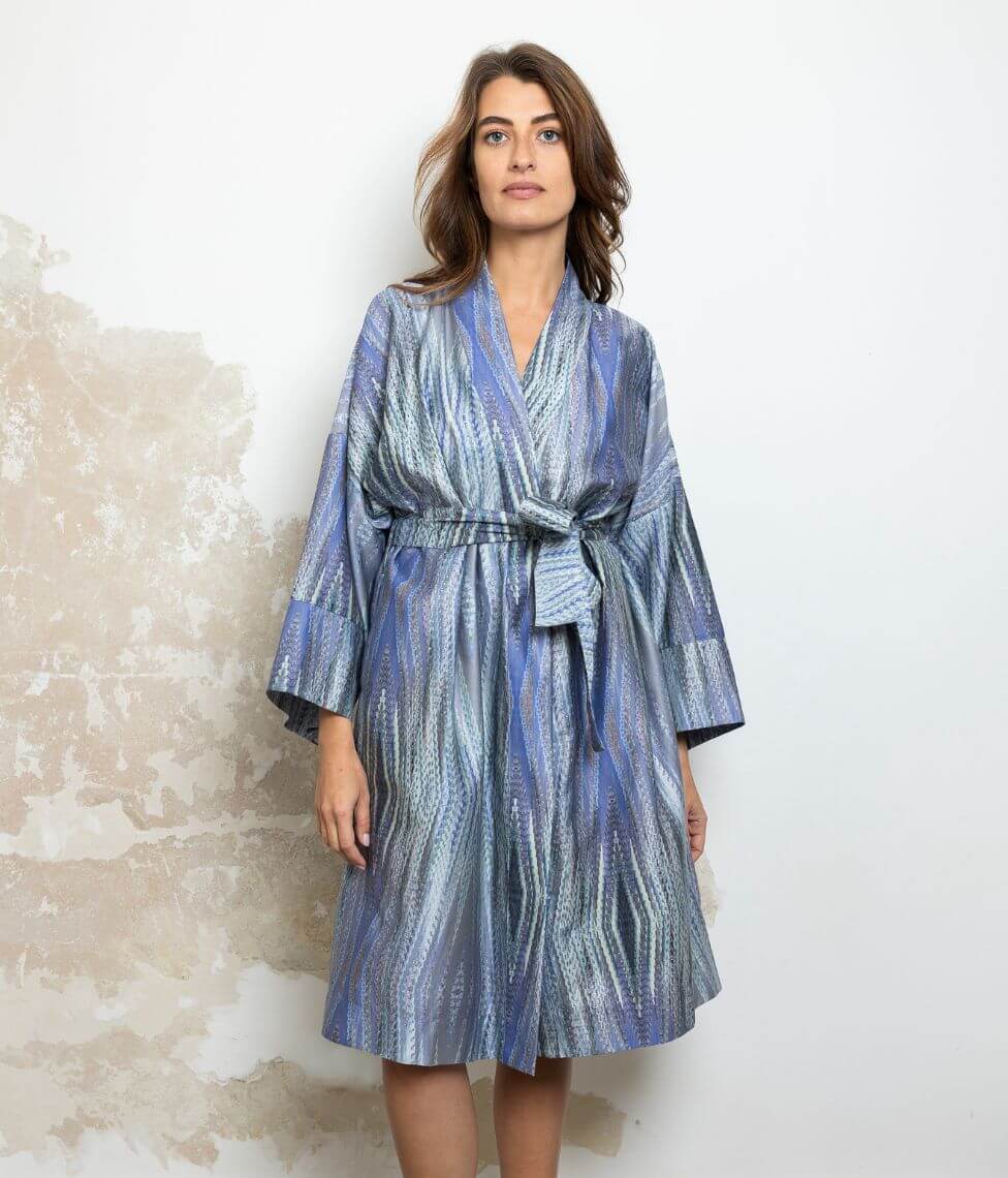Satino chalatas kimono Creation Of The World Blue by Čiurlionis (marga)