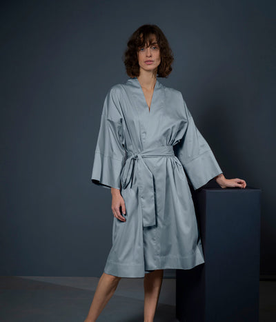 Satino chalatas kimono Solid Blue Bell (mėlyna), 2 nuotrauka
