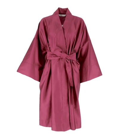 Satino chalatas kimono Solid Burgundy (burgundiška), 5 nuotrauka