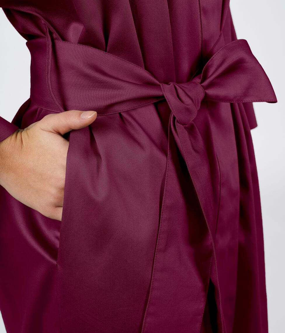 Satino chalatas kimono Solid Burgundy (burgundiška), 4 nuotrauka