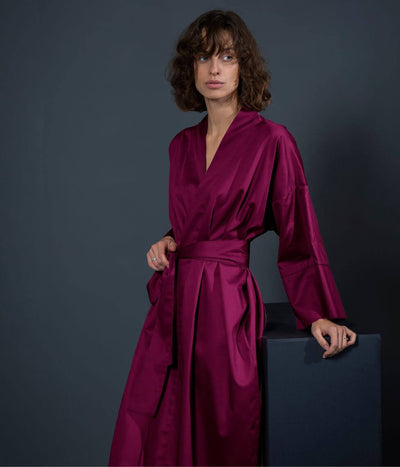 Satino chalatas kimono Solid Burgundy (burgundiška), 3 nuotrauka