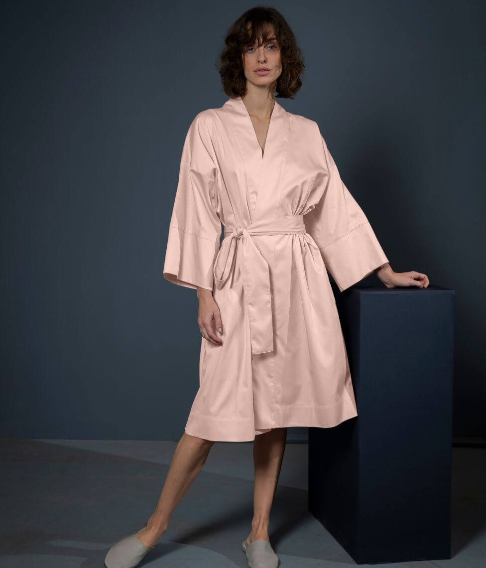 Satino chalatas kimono Solid Creamy Peach (persikinė), 2 nuotrauka