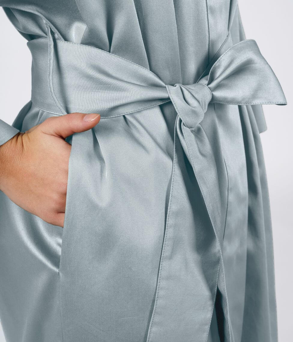 Satino chalatas kimono Solid Light Blue (šviesiai mėlyna), 3 nuotrauka
