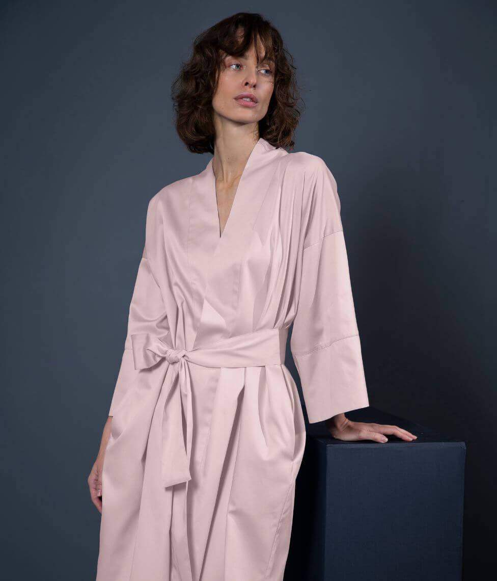 Satino chalatas kimono Solid Primrose Pink (rausva), 2 nuotrauka