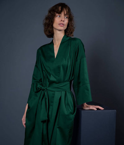 Satino chalatas kimono Solid Royal Green (žalia), 3 nuotrauka