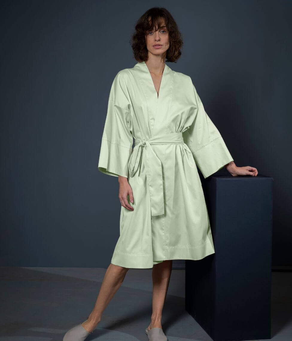 Satino chalatas kimono Solid Sweet Lime (saldžiojo laimo), 2 nuotrauka