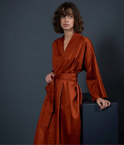 Satino chalatas kimono Solid Terracotta (terakotos), 6 nuotrauka