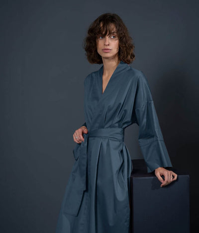 Satino chalatas kimono Solid Water Blue (vandenyno), 2 nuotrauka