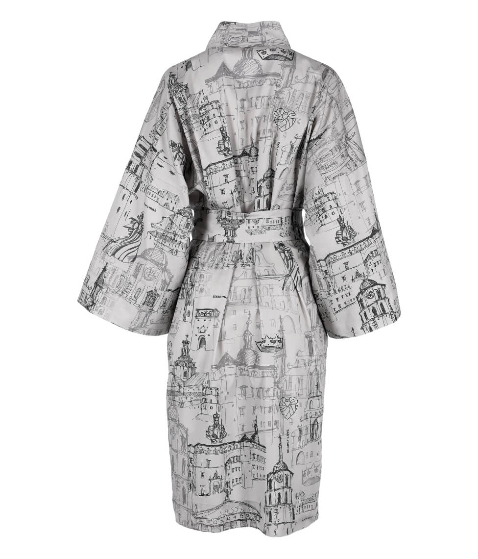 Satino chalatas kimono su maišeliu Slapta Meilė Love Story of Royal Vilnius Almond (migdolų), 2 nuotrauka