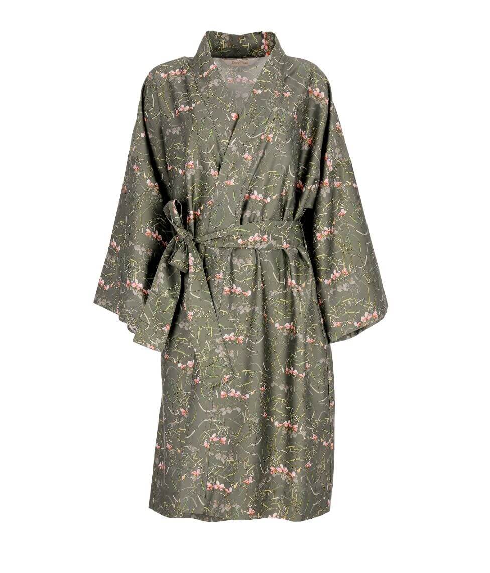 Satino chalatas kimono su maišeliu Dreamy Moss (samanų)