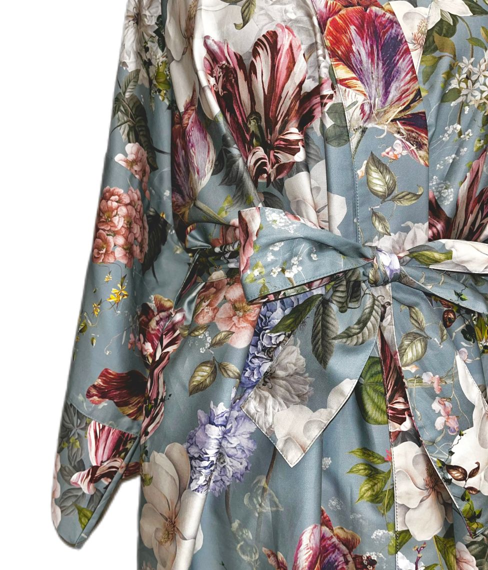 Satino chalatas kimono Garden Emerald (smaragdo), 4 nuotrauka