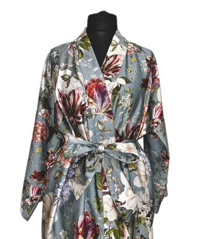 Satino chalatas kimono Garden Emerald (smaragdo), 5 nuotrauka