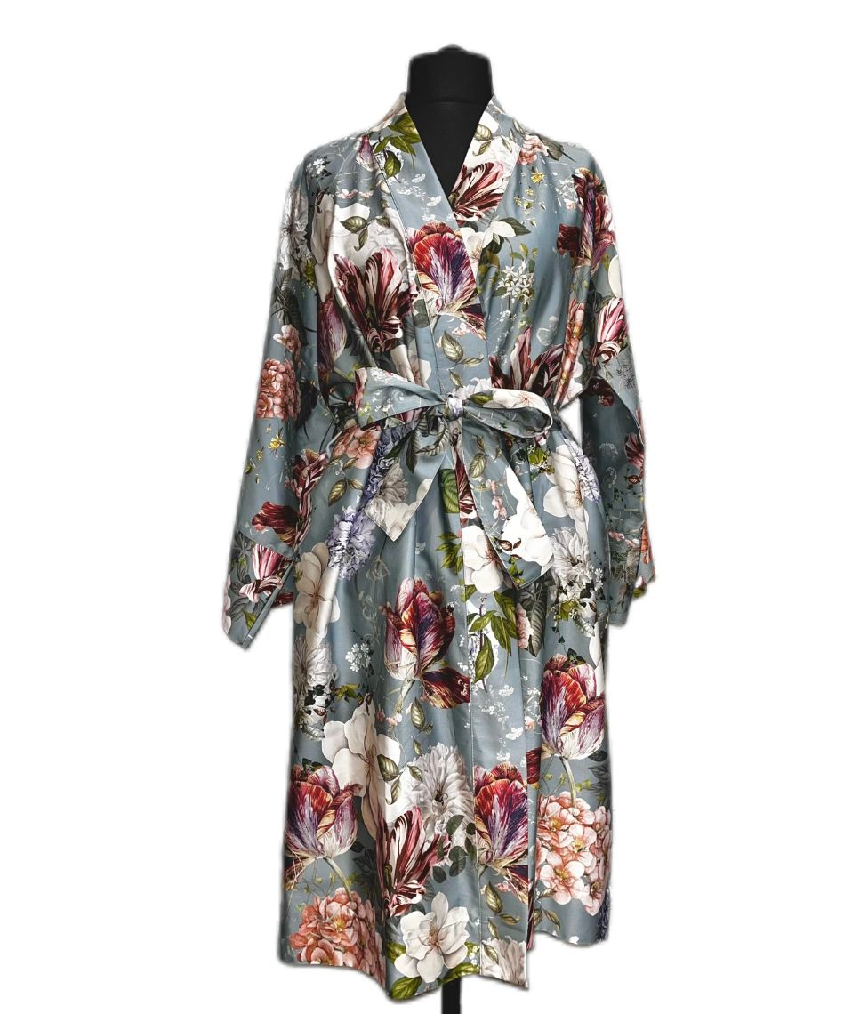 Satino chalatas kimono Garden Emerald (smaragdo), 2 nuotrauka