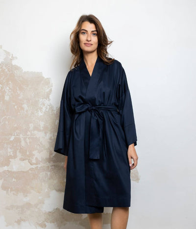 Satino chalatas kimono Solid Dark Blue (tamsiai mėlyna)