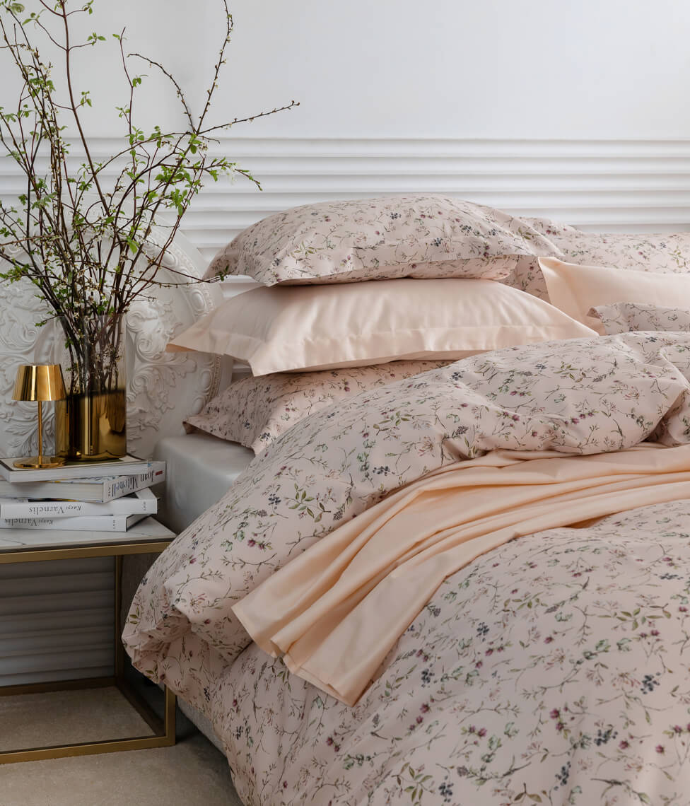 Satino patalynės komplektas Herbary Pink (rausva), 7 nuotrauka