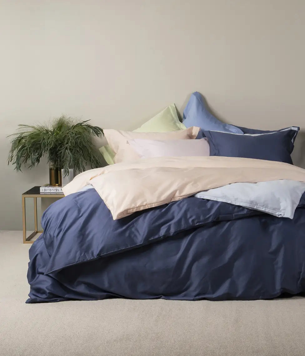 Satino patalynės komplektas Solid Oxford Blue (mėlyna), 4 nuotrauka