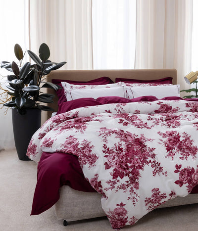 Satino patalynės komplektas Eternal Rose Burgundy/Optical White (burgundiška)