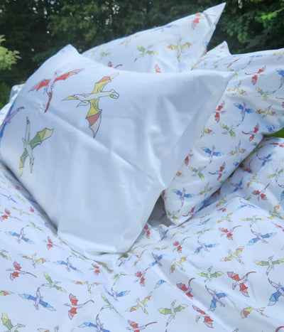 Vaikiškas satino patalynės komplektas DF Dragons/White (marga), 4 nuotrauka