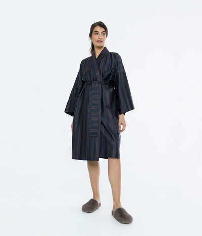 Satino chalatas kimono Etno Baltic (marga, tamsiai mėlyna), 2 nuotrauka