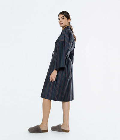 Satino chalatas kimono Etno Baltic (marga, tamsiai mėlyna), 3 nuotrauka