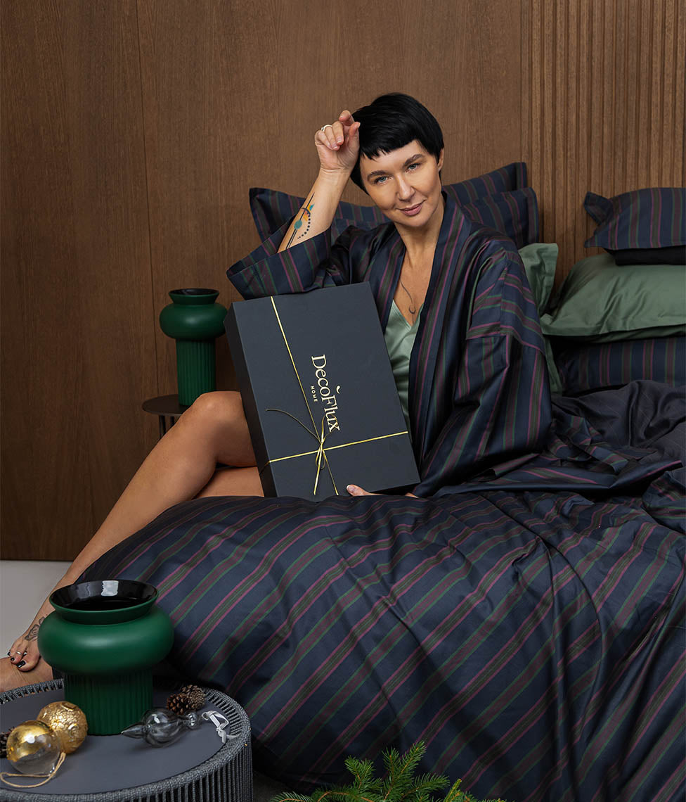 Satino chalatas kimono Etno Baltic (marga, tamsiai mėlyna), 6 nuotrauka
