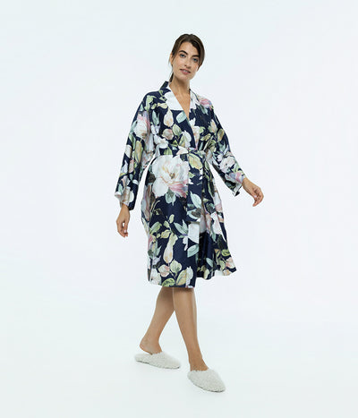 Satino chalatas kimono Harmony Dark Blue (tamsiai mėlyna), 2 nuotrauka