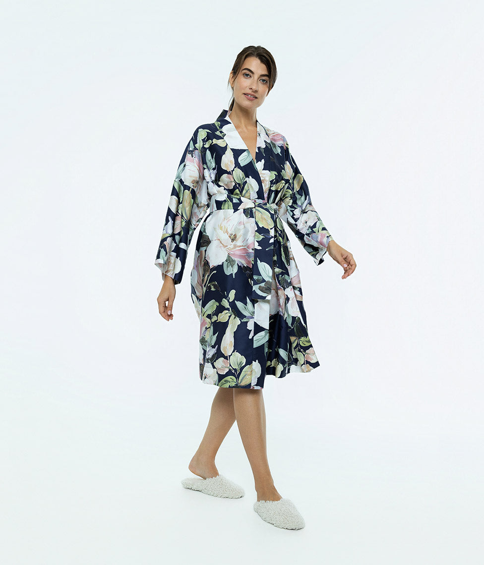 Satino chalatas kimono Harmony Dark Blue (tamsiai mėlyna), 2 nuotrauka
