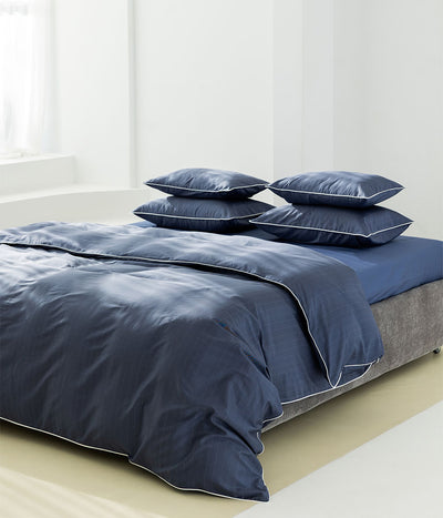 Satino pagalvės užvalkalas su kanteliu Stripe In Line Indigo, 4 nuotrauka