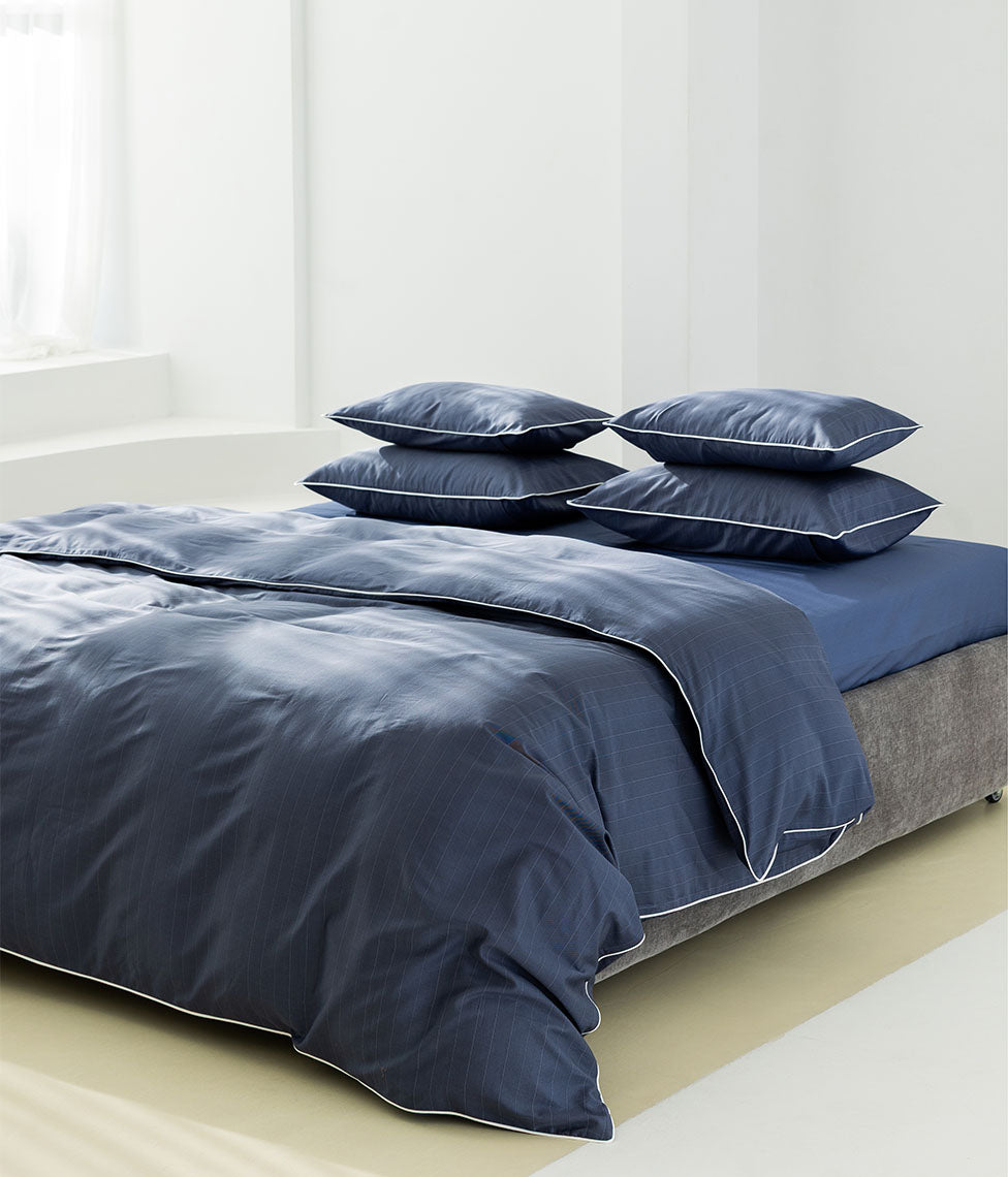 Satino pagalvės užvalkalas su kanteliu Stripe In Line Indigo, 4 nuotrauka
