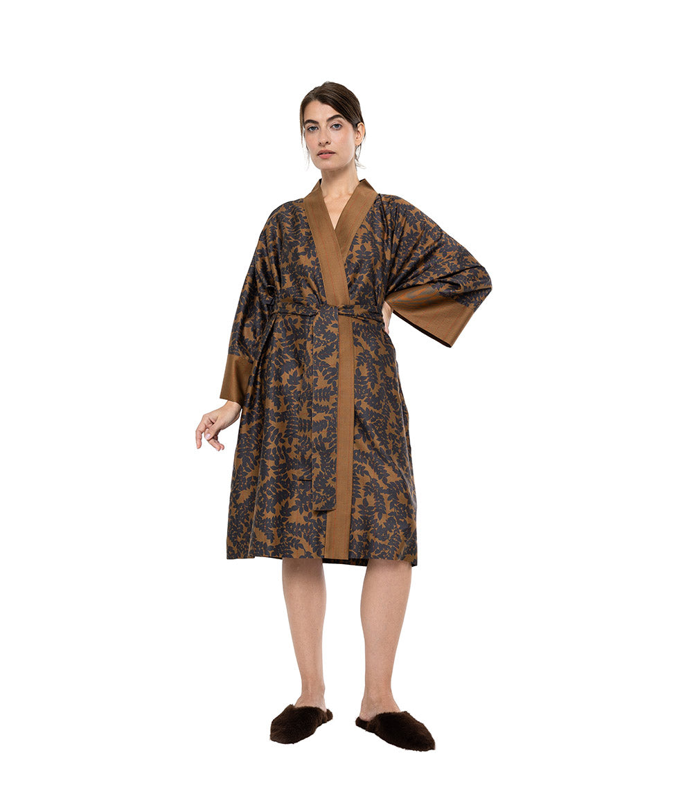 Satino chalatas kimono Jaquard Cinnamon (cinamono), 2 nuotrauka