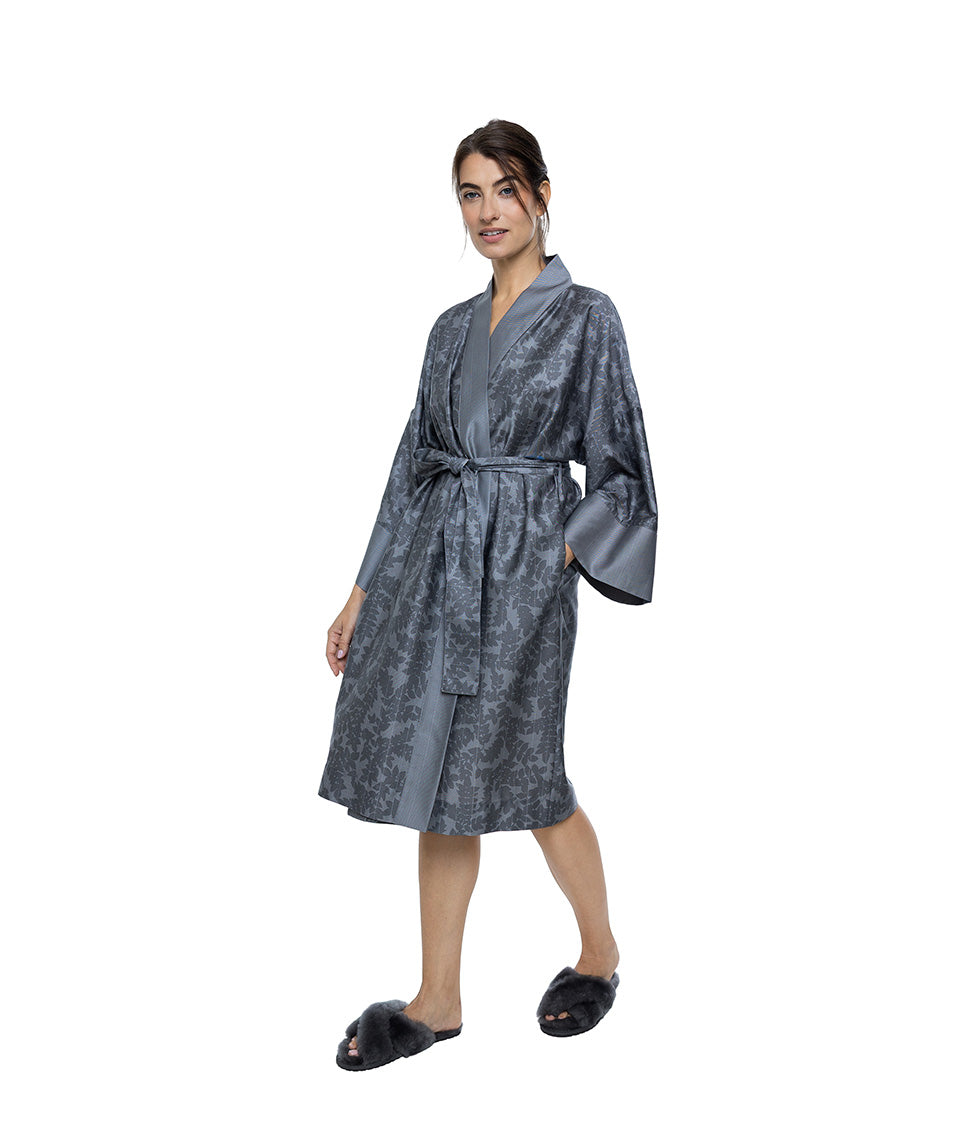 Satino chalatas kimono Jaquard Grey (pilka), 2 nuotrauka