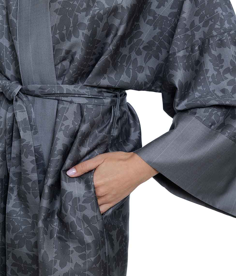 Satino chalatas kimono Jaquard Grey (pilka), 5 nuotrauka
