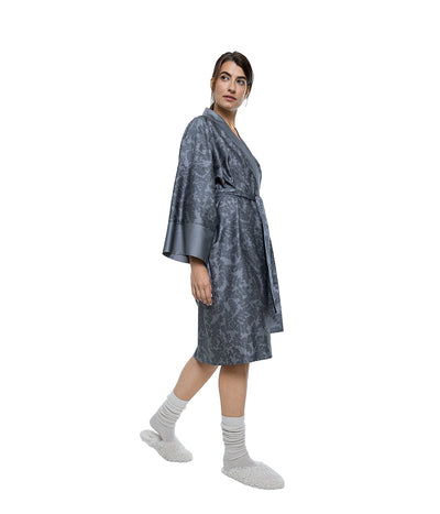 Satino chalatas kimono Jaquard Grey (pilka), 3 nuotrauka