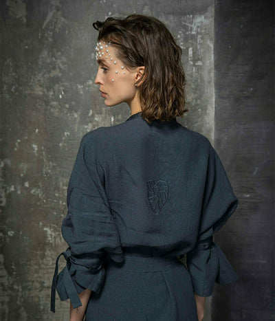 Lininis chalatas Barbora Anthracite (antracito), 4 nuotrauka