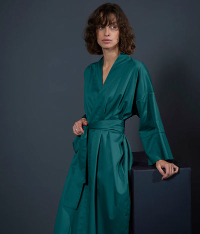 Satino chalatas kimono Solid Teal (žalsvai mėlyna), 2 nuotrauka
