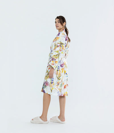 Satino chalatas kimono Rainbow White (balta, marga), 7 nuotrauka