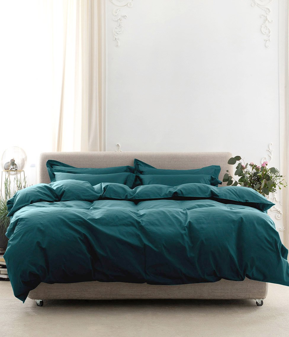 Teal beding 3 Satino patalynės komplektas Solid Teal - Image 1